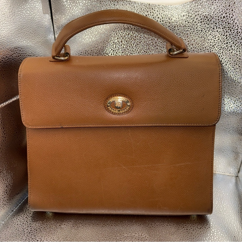 Burberry vintage purse Tan Leather Satchel with Gold accents AUTHENTIC